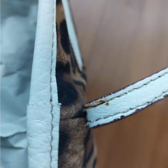 DOLCE & GABBANA Leopard Print Leather & Canvas Tote Bag White Trim - Picture 6 of 7